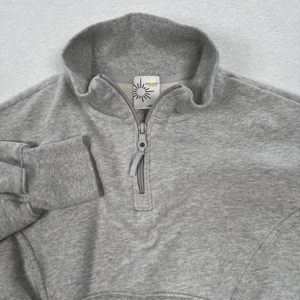Offline by Aerie Womens Small Gray Quarter Zip Cropped Sweatshirt Pullover